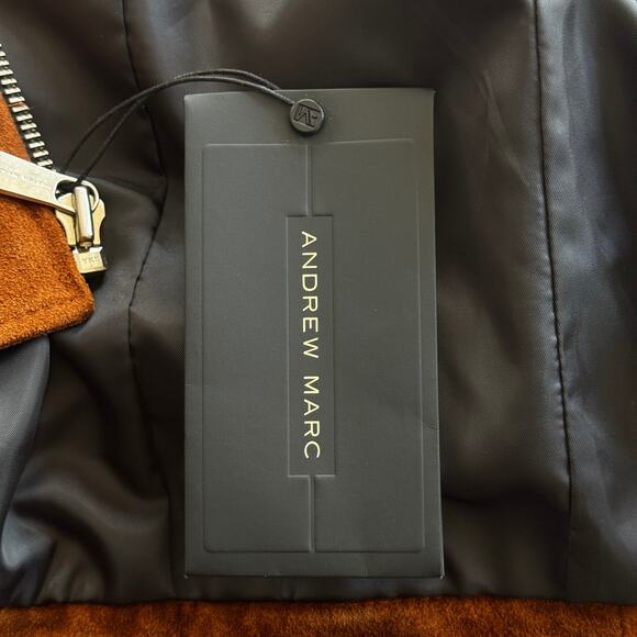 Andrew Marc Genuine Suede Leather Moto Bomber Jacket Brown Size Medium NWT - Picture 9 of 14
